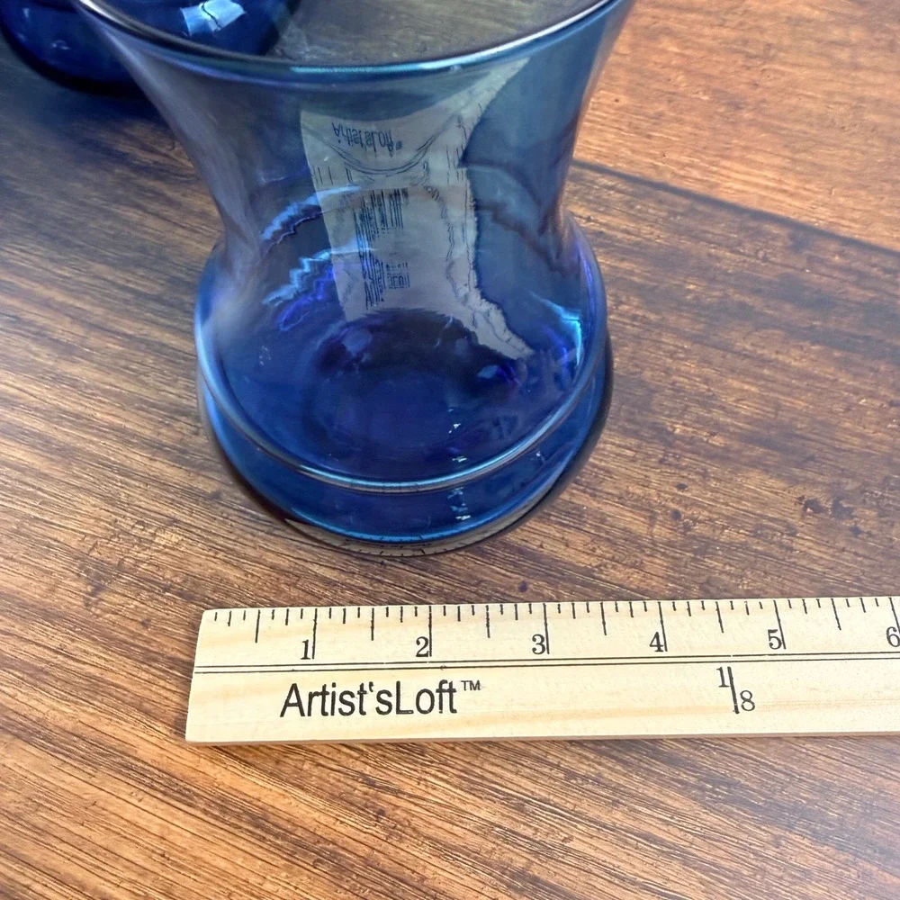 Cobalt Blue Hand Blown Glass Tumblers Scandi Modern MCM Barware Set of 6